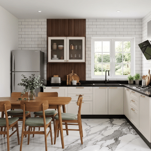 kitchen with statuario marble flooring